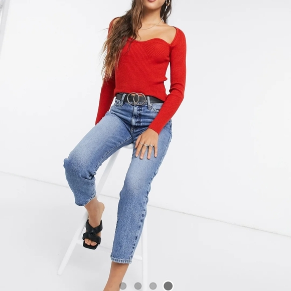 ASOS Red Ribbed Long Sleeve Blouse - Picture 2 of 3